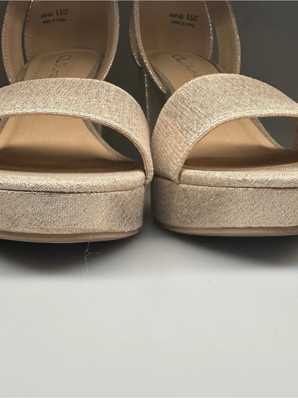 CL by Laundry Shimmery Light Gold Platform Block Heels